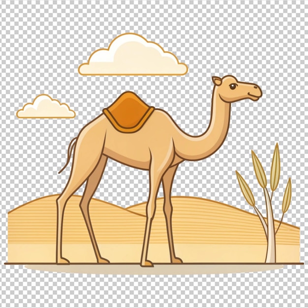 PSD camel in desert vector illustration in thin line