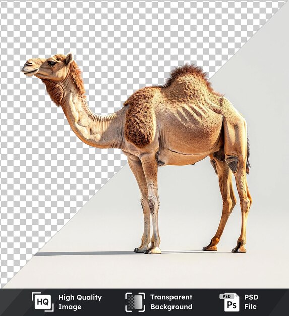 PSD camel vector with a brown head black eye long tail white and black hoof black shadow