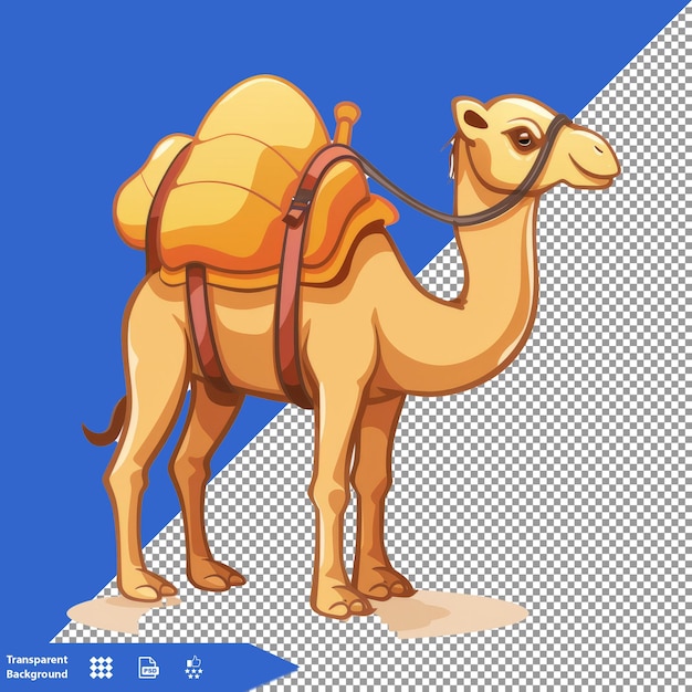 a camel with a bag on its back is shown