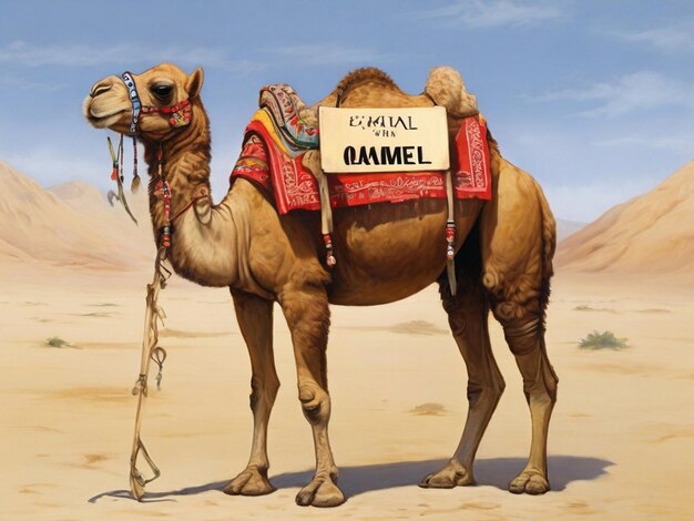 A camel with a sign that says quot camel quot on it