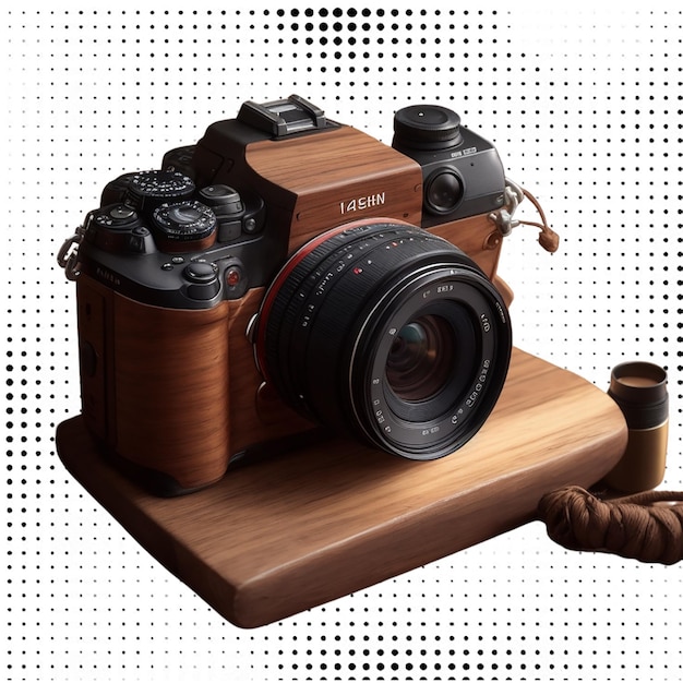 PSD a camera and a cigar on a wooden stand