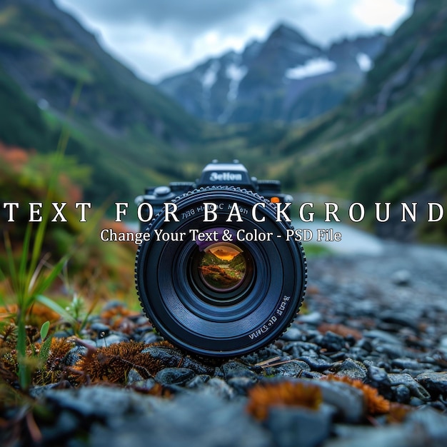 PSD camera lens capturing mountain landscape