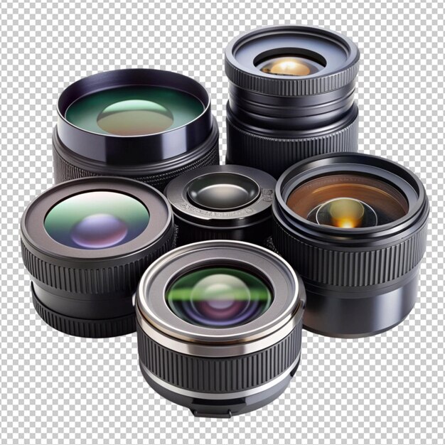 PSD camera lens kit isolated on transparent background