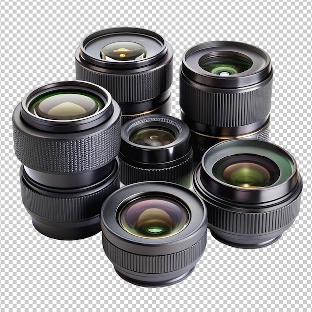 PSD camera lens kit isolated on transparent background