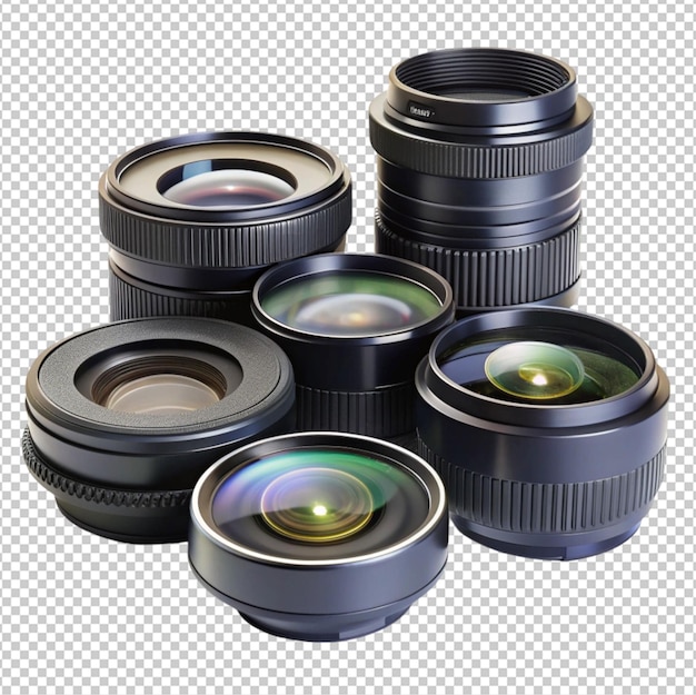 PSD camera lens kit isolated on transparent background