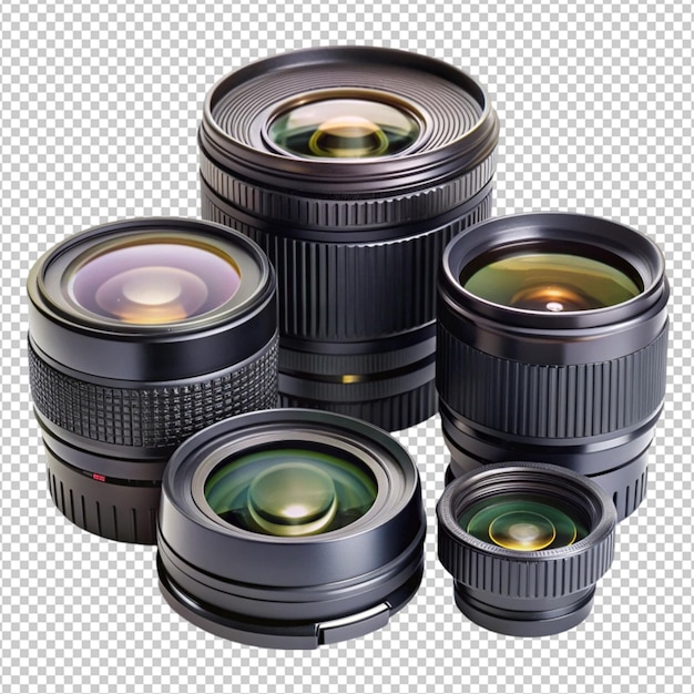 PSD camera lens kit isolated on transparent background