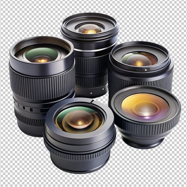 PSD camera lens kit isolated on transparent background