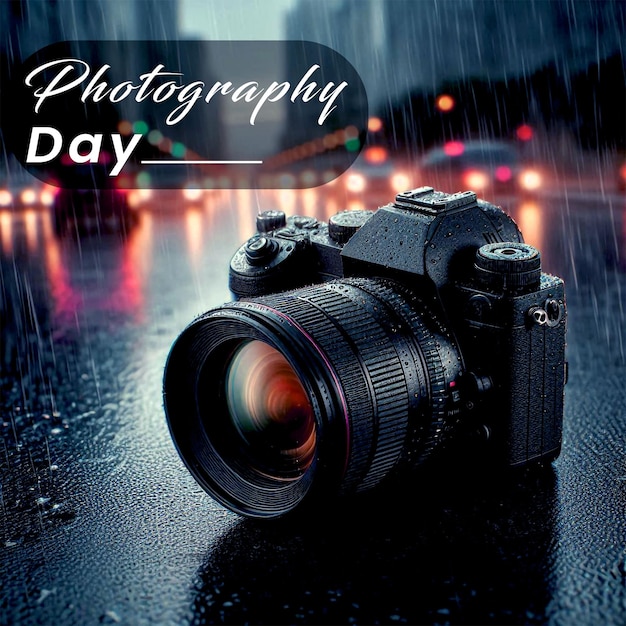 a camera on a rainy day with the words photography day