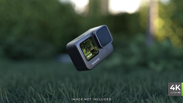 Camera Screen Mockup in Garden with leaves Grass 3D render