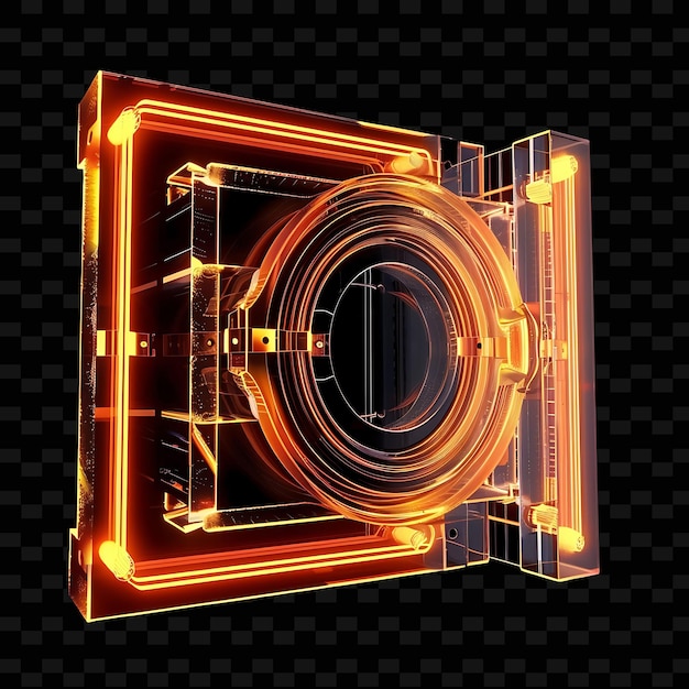 PSD camera shutter 3d icon with blades made with clear acrylic n png trendy neon color shape