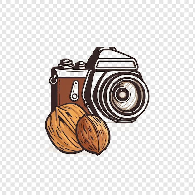 PSD a camera and a walnut on a transparent background