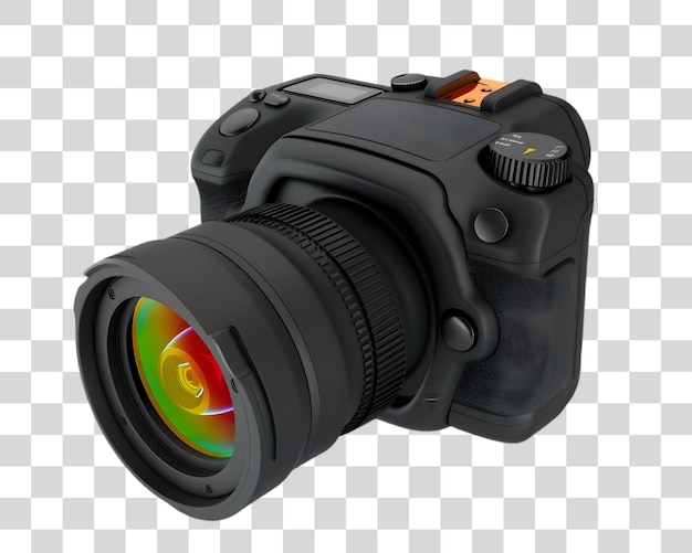 A camera with a lens and a green light ready to capture moments on transparent background