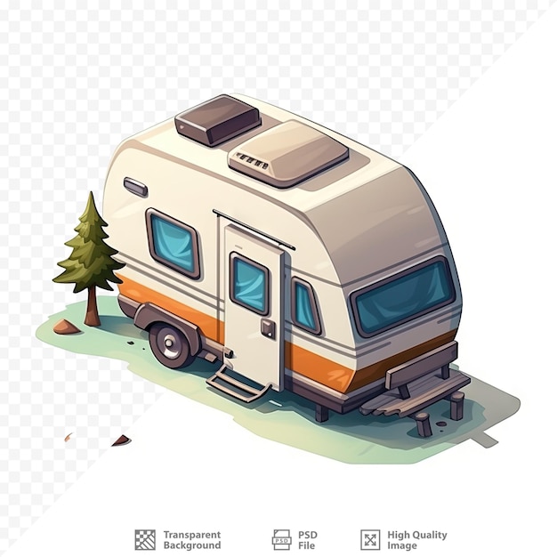 PSD a camper van with a tree on the top and the word camper on the bottom.