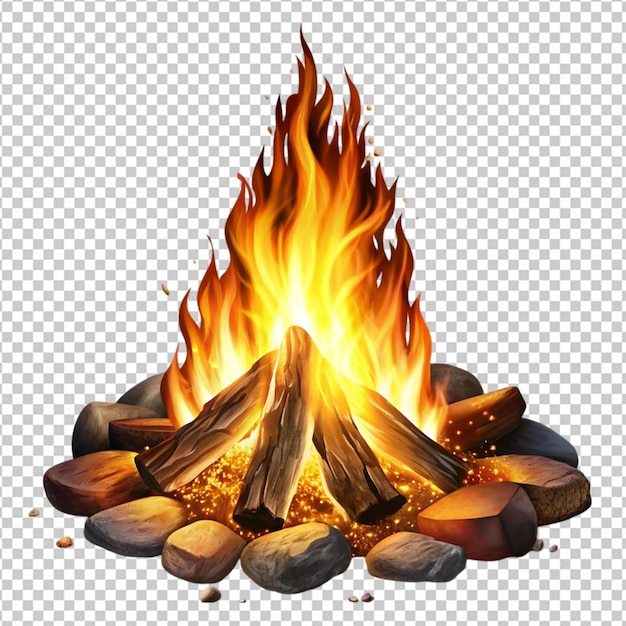 PSD campfire at night on white background