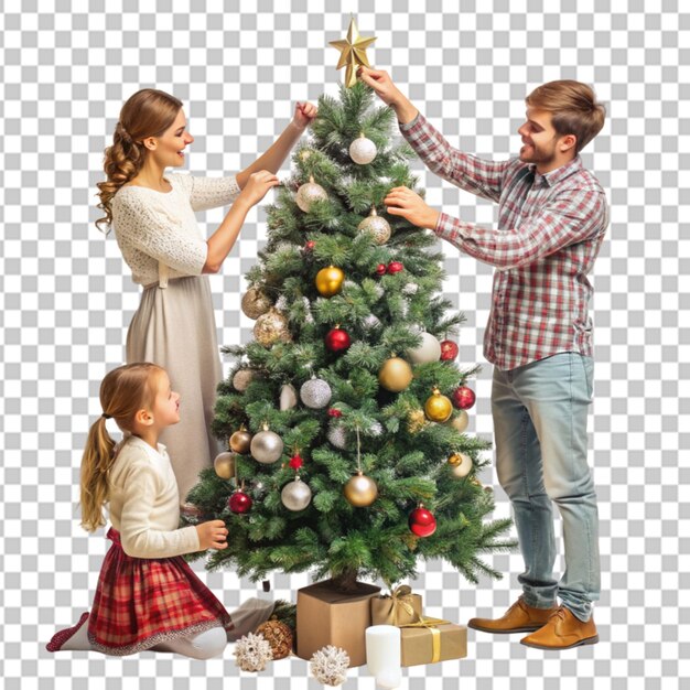 PSD campily decorating the christmas tree together vin transparent background