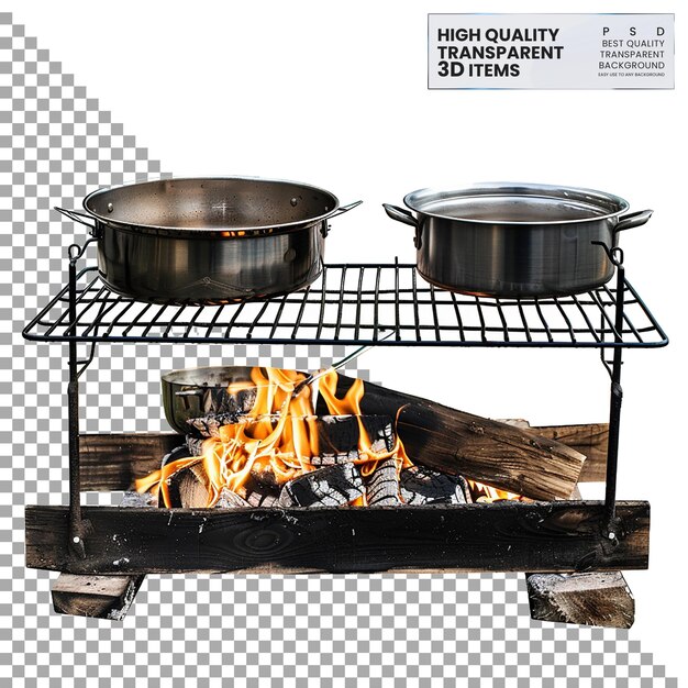 PSD camping campfire grill press for grilling sandwiches on transparent background