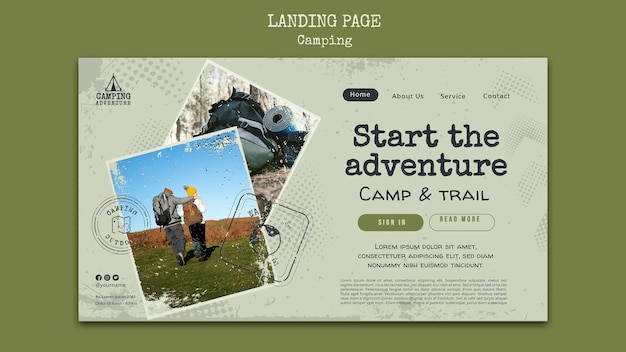 Camping landing page template with dots design