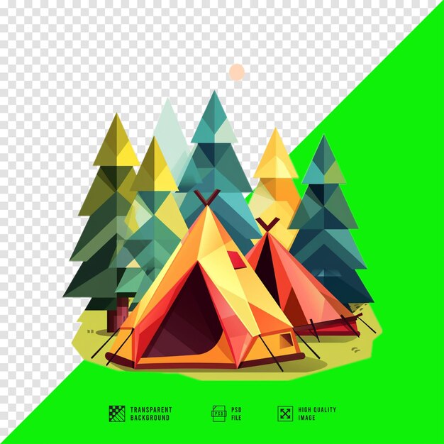 PSD camping tents vector flat icon illustration