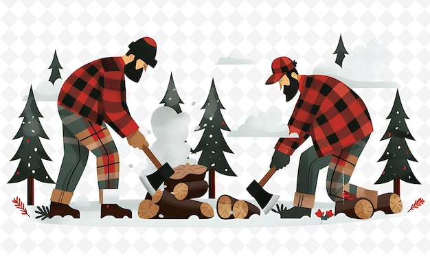 PSD canadian lumberjacks chopping wood design is robust and eart illustration cutural landscape view