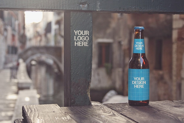 Canal Bridge Beer bottle Mockup 