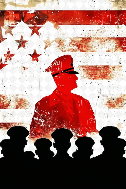 PSD candidate speaking to a group of veterans with red american png flat illustration background