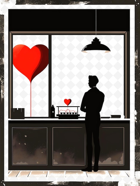 PSD a candidate visiting a chocolate shop with a red heart shape png flat illustration background