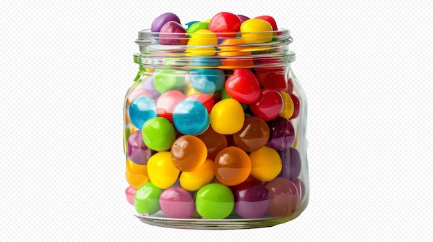 Candies in vibrant colors displayed in glass jars