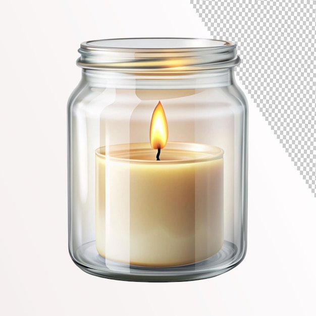 PSD candle in glass jar realistic illustration on transparent background