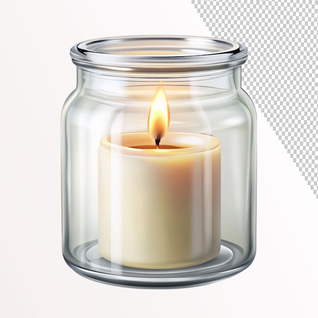 PSD candle in glass jar realistic illustration on transparent background