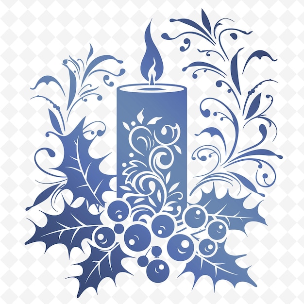 PSD a candle that is on a white background with a pattern of blue and white flowers