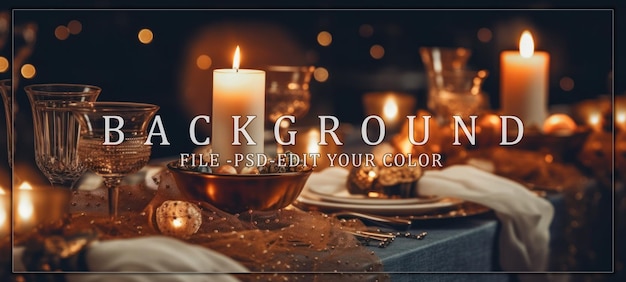 PSD candlelight table setting with golden decor