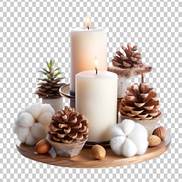 candles cones and cotton on stand isolated on transparent background