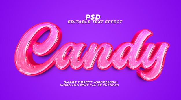 Candy 3d editable photoshop text effect template with cute background