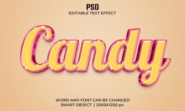 Candy 3d editable text effect Premium Psd with background