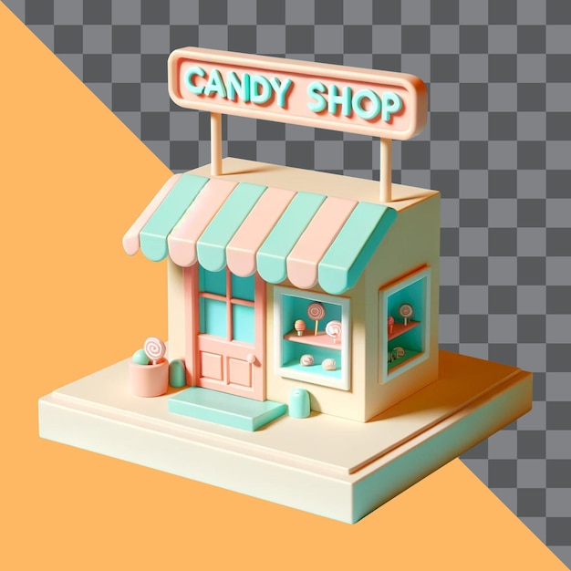 PSD candy shop illustration in 3d cartoon style