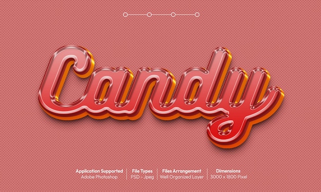 PSD candy text effect with 3d font style