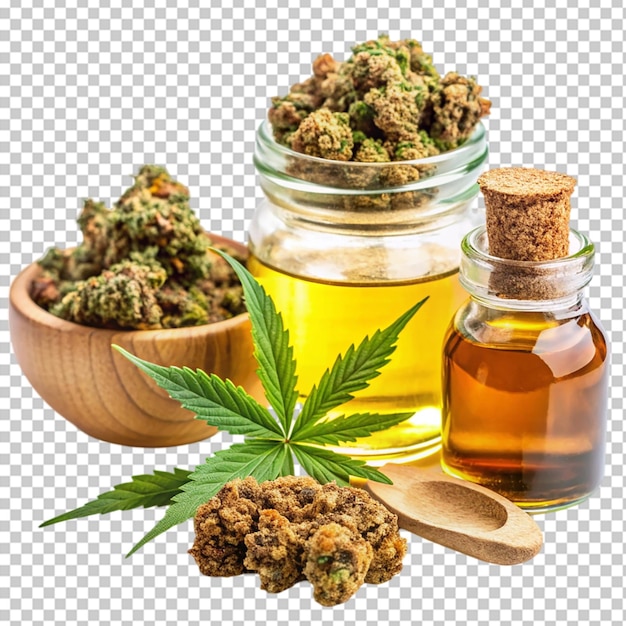 PSD cannabis oil extracts in jars and green cannabis