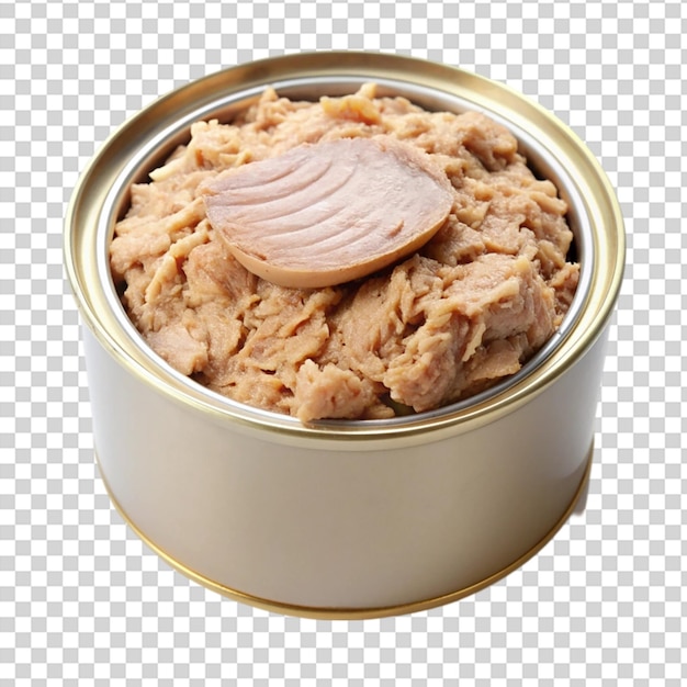 Canned Albacore Tuna Chunks in Open Tin Can on transparent background