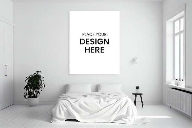 Canvas frame mockup interior in a bedroom