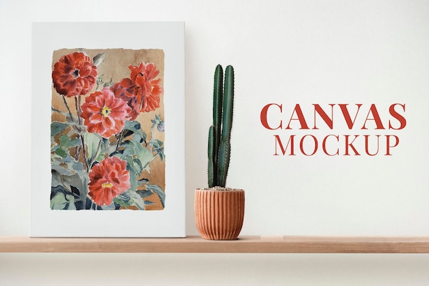 Canvas mockup psd on a shelf