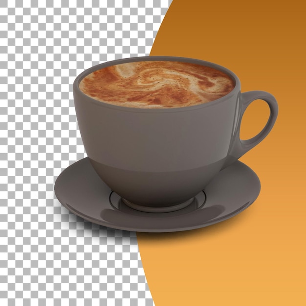 Cappuccino coffee cup closeup isolated on transparent