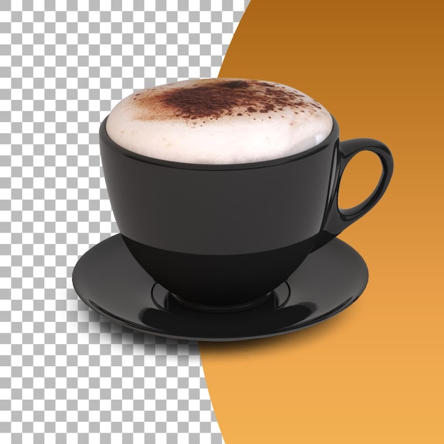 Cappuccino coffee cup closeup isolated on transparent