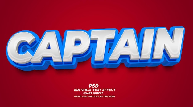 Captain 3d editable text effect PSD photoshop template with cute background