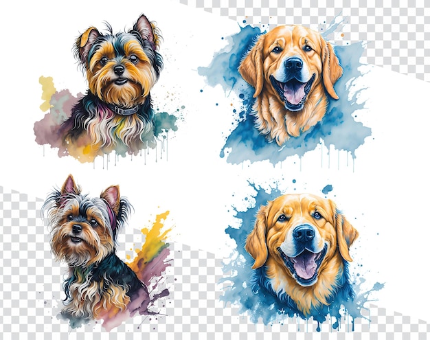 Captivating Doggy Watercolors Yorkshire Terrier amp Golden Retriever in Cute Transparent Art