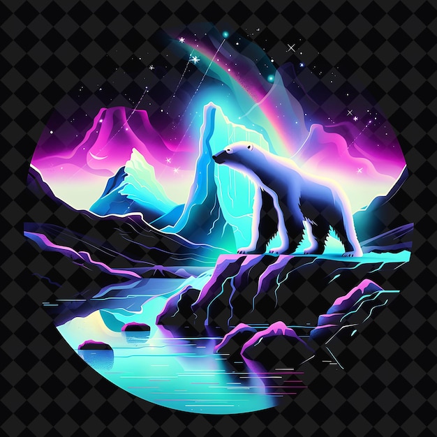 PSD captivating neon arctic tundra beneath a sil polar bear land png y2k ocean of light collections