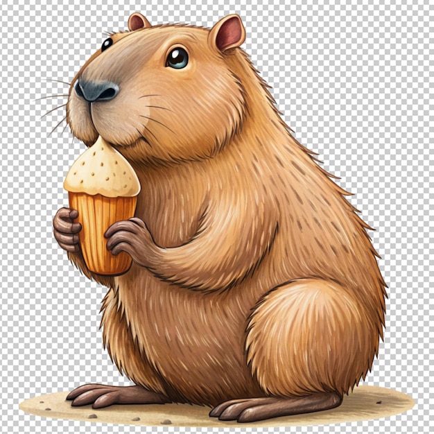 PSD capybara eating ice cream adorable wildlife