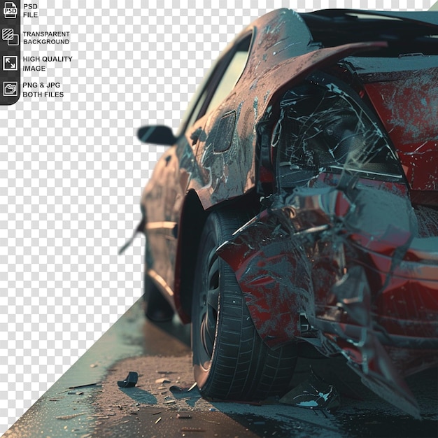 PSD a car get damaged by accident on the road broken car after collision auto accident isolated