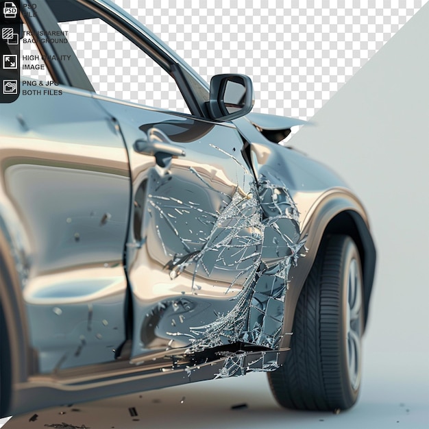 PSD a car get damaged by accident on the road broken car after collision auto accident isolated