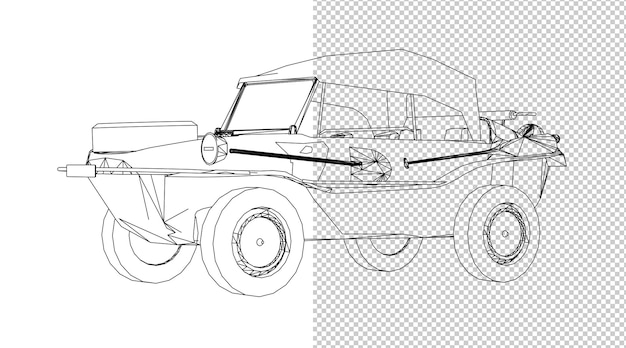 PSD car hand drawing and sketch black and white.