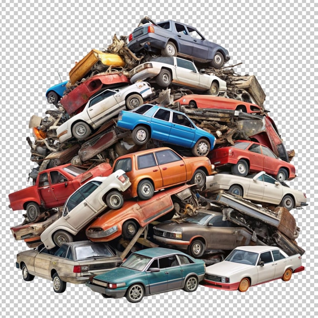 Car junk pile isolated on transparent background